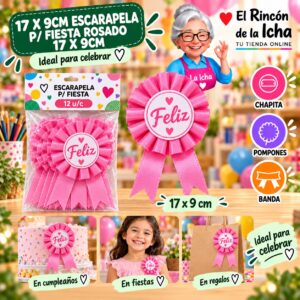 RI-0010654 17 X 9cm Escarapela P/ Fiesta Rosado 17 X 9cm Feliz Ref. 604078