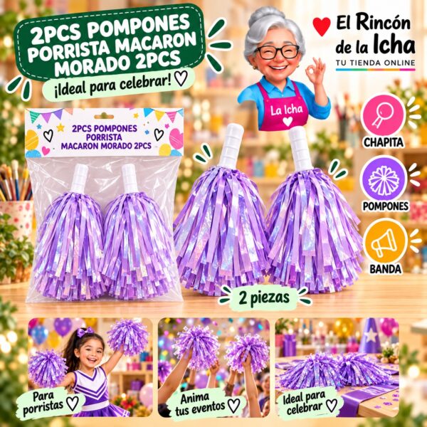 RI-0010656 2pcs Pompones Porrista Macaron Morado 2pcs Feliz