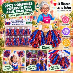 RI-0010657 2pcs Pompones Porrista Duo Azul Rojo 2pcs Feliz
