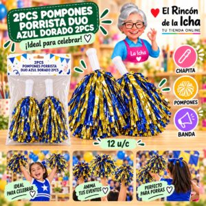 RI-0010658 2pcs Pompones Porrista Duo Azul Dorado 2pcs Feliz