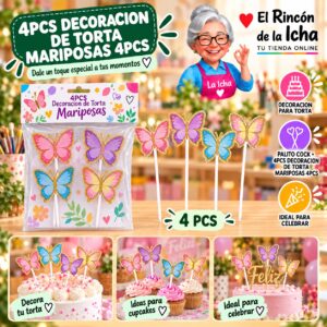 RI-0010670 4pcs Decoracion De Torta Mariposas 4pcs Feliz