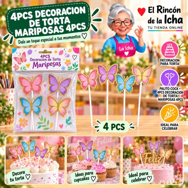 4pcs Decoracion De Torta Mariposas 4pcs Feliz