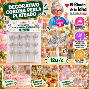RI-0010671 Decorativo Corona Perla Plateado Feliz Ref. 840613