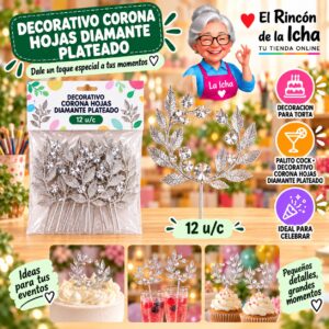 RI-0010672 Decorativo Corona Hojas Diamante Plateado Feliz
