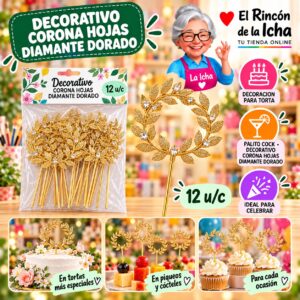 RI-0010673 Decorativo Corona Hojas Diamante Dorado Feliz