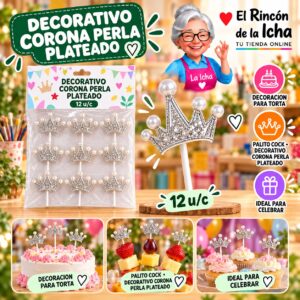 RI-0010675 Decorativo Corona Perla Plateado Feliz Ref. 840626
