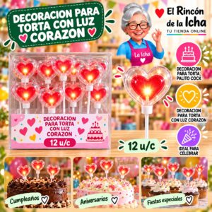 RI-0010676 Decoracion Para Torta Con Luz Corazon Feliz