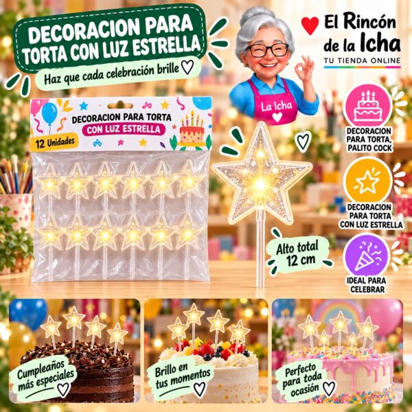 Decoracion Para Torta Con Luz Estrella Feliz Ref. 860054