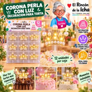 RI-0010688 Corona Perla Con Luz Decoracion Para Torta Feliz