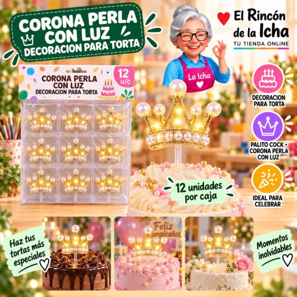 Corona Perla Con Luz Decoracion Para Torta Feliz