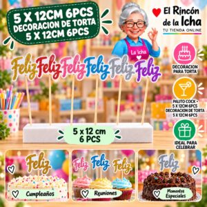 RI-0010701 5 X 12cm 6pcs Decoracion De Torta 5 X 12cm 6pcs Feliz