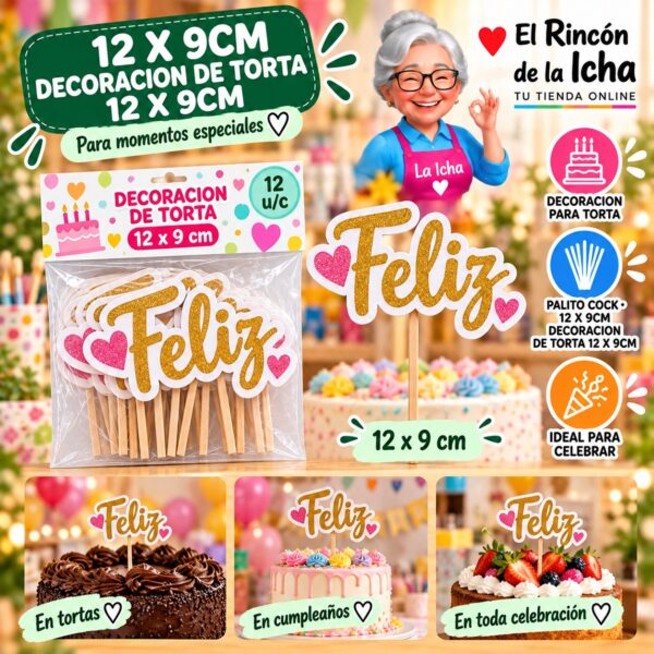 12 X 9cm Decoracion De Torta 12 X 9cm Feliz Ref. 614810