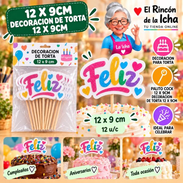 12 X 9cm Decoracion De Torta 12 X 9cm Feliz Ref. 614813