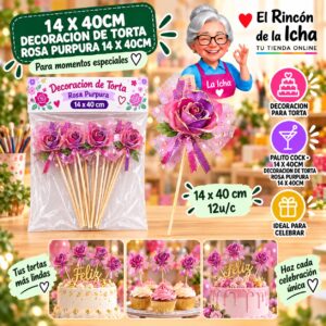 RI-0010707 14 X 40cm Decoracion De Torta Rosa Purpura 14 X 40cm Feliz
