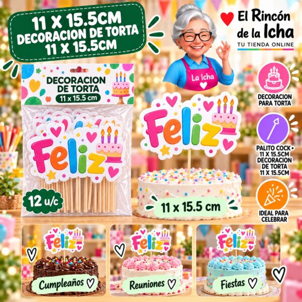 RI-0010709 11 X 15.5cm Decoracion De Torta 11 X 15.5cm Feliz