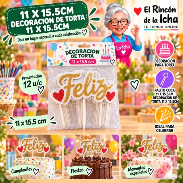 RI-0010710 11 X 15.5cm Decoracion De Torta 11 X 15.5cm Feliz