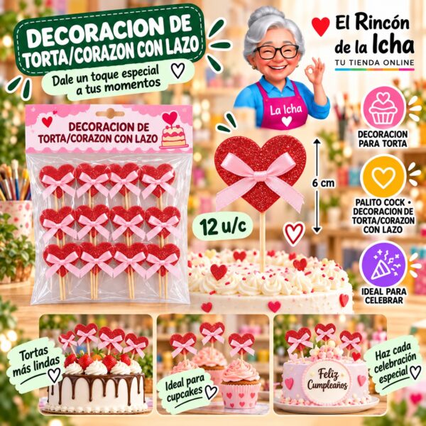 Decoracion De Torta/Corazon Con Lazo Feliz Ref. 860034