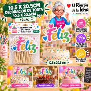 RI-0010717 10.5 X 20.5cm Decoracion De Torta 10.5 X 20.5cm Feliz