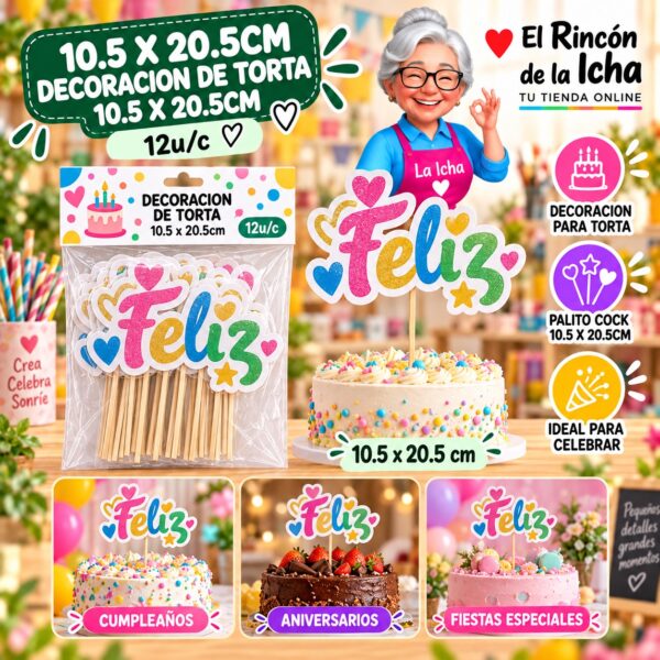 RI-0010717 10.5 X 20.5cm Decoracion De Torta 10.5 X 20.5cm Feliz