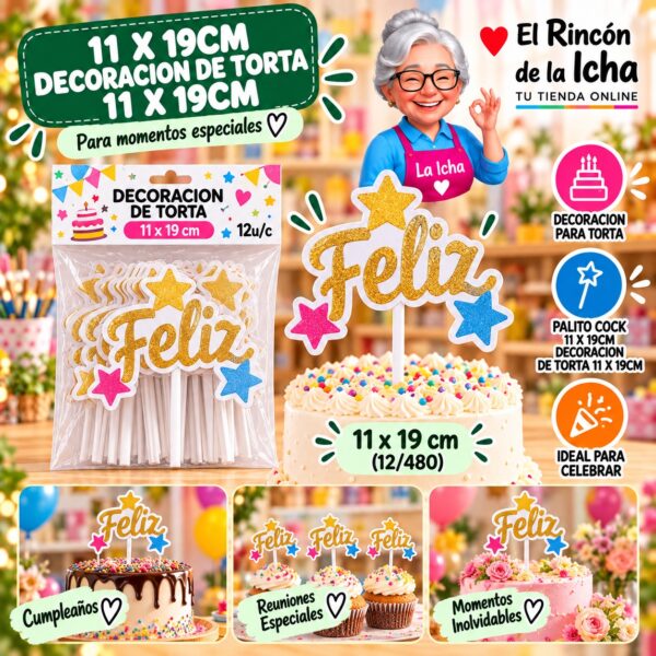 RI-0010718 11 X 19cm Decoracion De Torta 11 X 19cm Feliz Ref. 614863