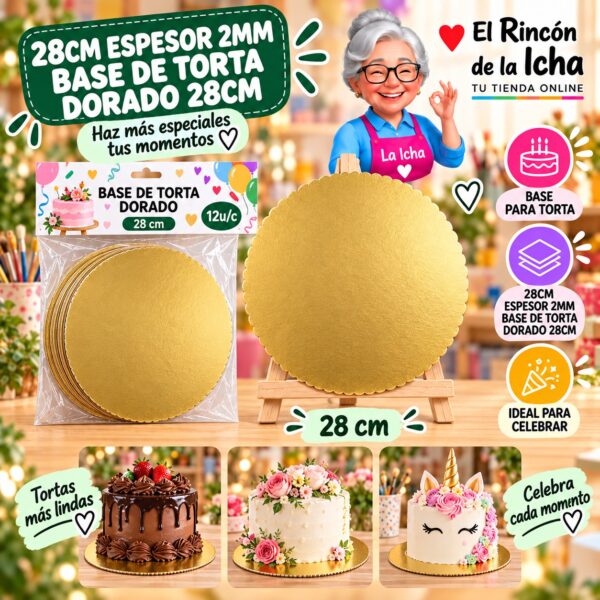 RI-0010731 28cm Espesor 2mm Base De Torta Dorado 28cm Feliz