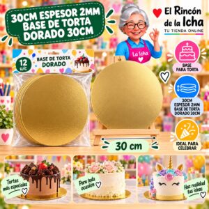RI-0010732 30cm Espesor 2mm Base De Torta Dorado 30cm Feliz