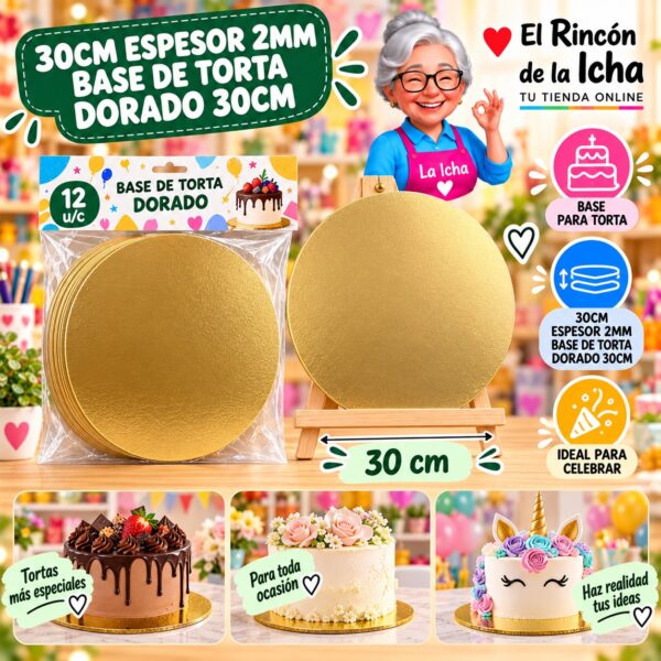 RI-0010732 30cm Espesor 2mm Base De Torta Dorado 30cm Feliz
