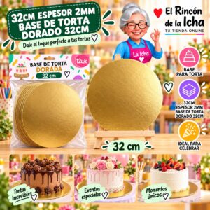 RI-0010733 32cm Espesor 2mm Base De Torta Dorado 32cm Feliz