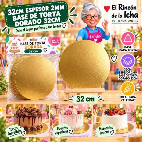 RI-0010733 32cm Espesor 2mm Base De Torta Dorado 32cm Feliz