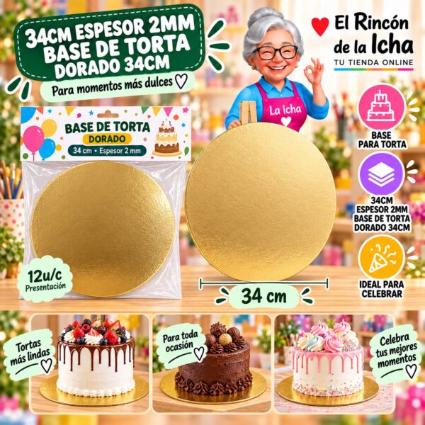 RI-0010734 34cm Espesor 2mm Base De Torta Dorado 34cm Feliz