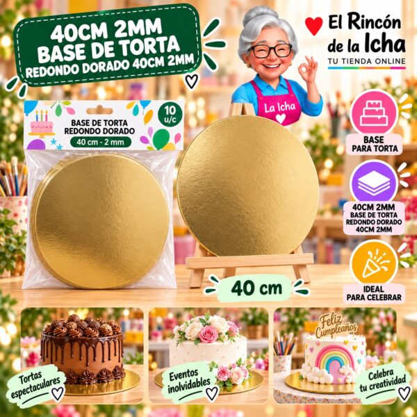 RI-0010736 40cm 2mm Base De Torta Redondo Dorado 40cm 2mm Feliz