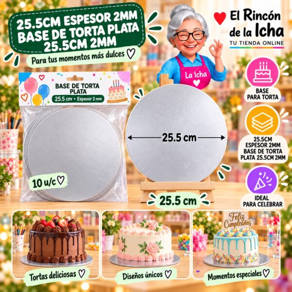 RI-0010737 25.5cm Espesor 2mm Base De Torta Plata 25.5cm 2mm Feliz
