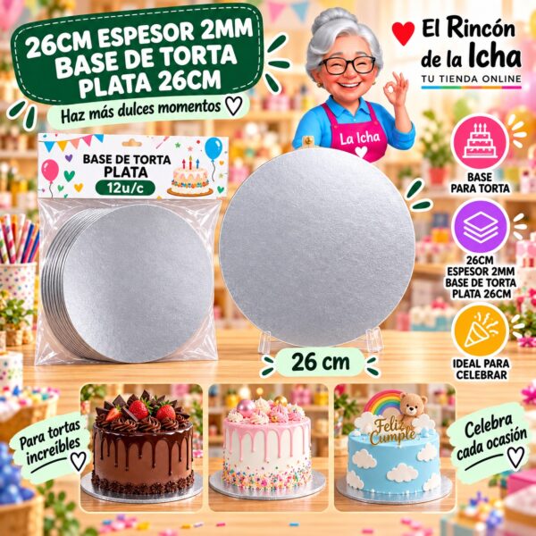 26cm Espesor 2mm Base De Torta Plata 26cm Feliz