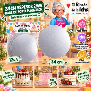 RI-0010743 34cm Espesor 2mm Base De Torta Plata 34cm Feliz