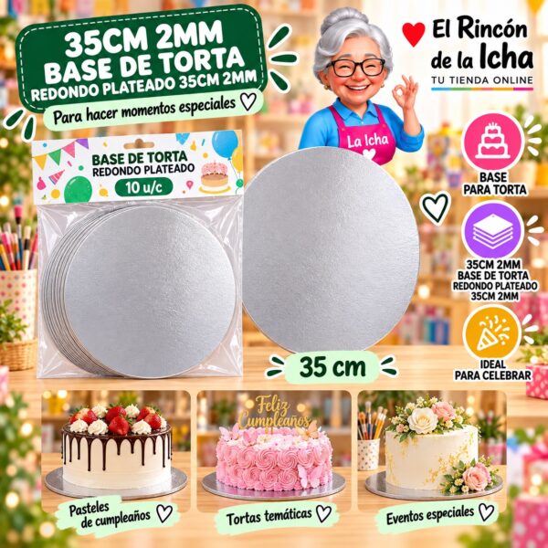 RI-0010744 35cm 2mm Base De Torta Redondo Plateado 35cm 2mm Feliz