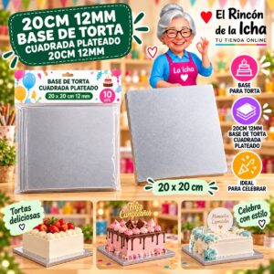 RI-0010745 20cm 12mm Base De Torta Cuadrada Plateado 20cm 12mm Feliz