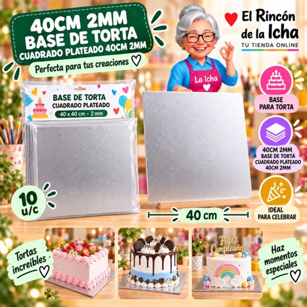 RI-0010747 40cm 2mm Base De Torta Cuadrado Plateado 40cm 2mm Feliz