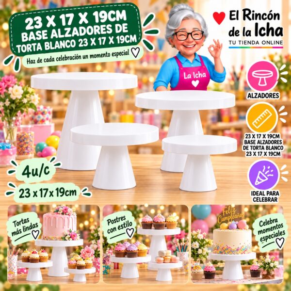 RI-0010750 23 X 17 X 19cm Base Alzadores De Torta Blanco 23 X 17 X 19cm Feliz