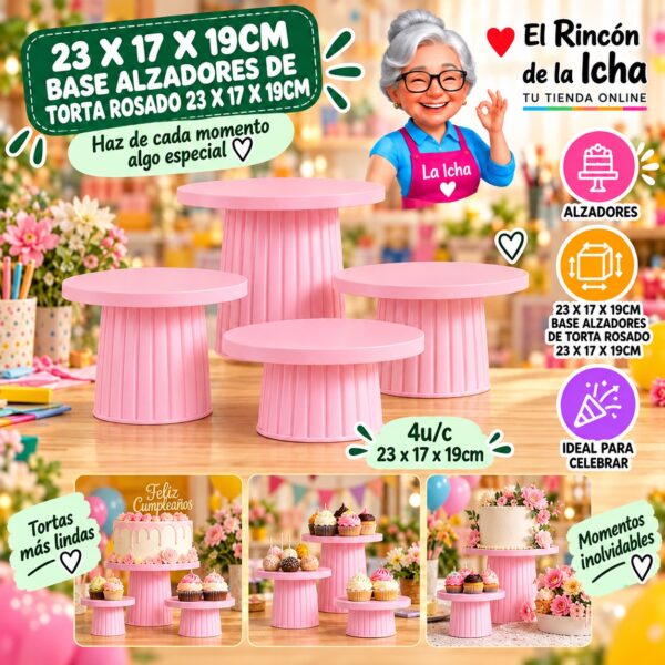 RI-0010751 23 X 17 X 19cm Base Alzadores De Torta Rosado 23 X 17 X 19cm Feliz