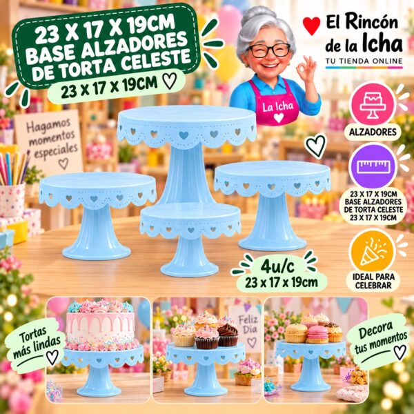 RI-0010752 23 X 17 X 19cm Base Alzadores De Torta Celeste 23 X 17 X 19cm Feliz