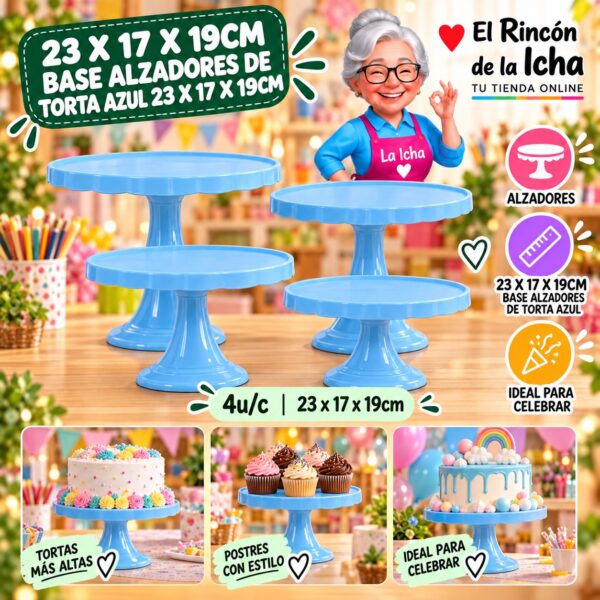 RI-0010754 23 X 17 X 19cm Base Alzadores De Torta Azul 23 X 17 X 19cm Feliz