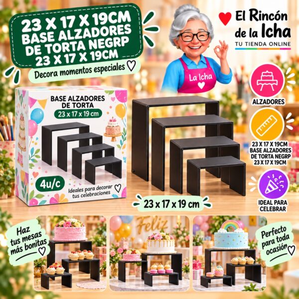 RI-0010759 23 X 17 X 19cm Base Alzadores De Torta Negrp 23 X 17 X 19cm Feliz