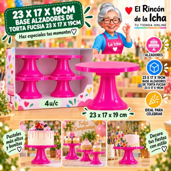 RI-0010760 23 X 17 X 19cm Base Alzadores De Torta Fucsia 23 X 17 X 19cm Feliz