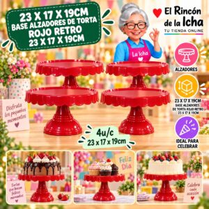 RI-0010761 23 X 17 X 19cm Base Alzadores De Torta Rojo Retro 23 X 17 X 19cm Feliz