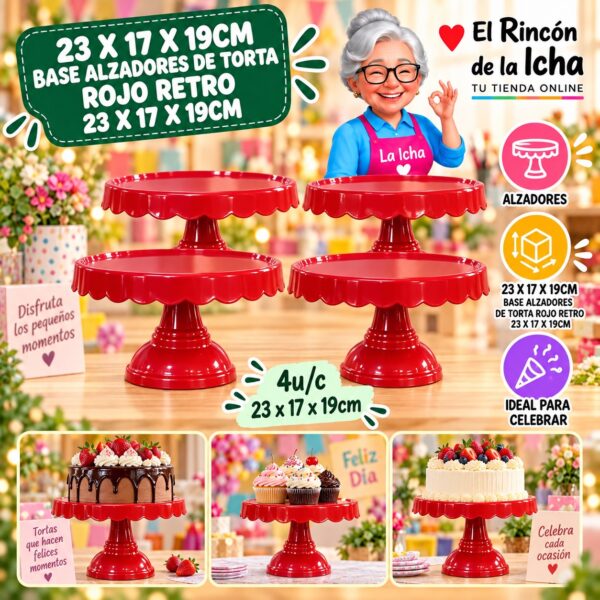 RI-0010761 23 X 17 X 19cm Base Alzadores De Torta Rojo Retro 23 X 17 X 19cm Feliz
