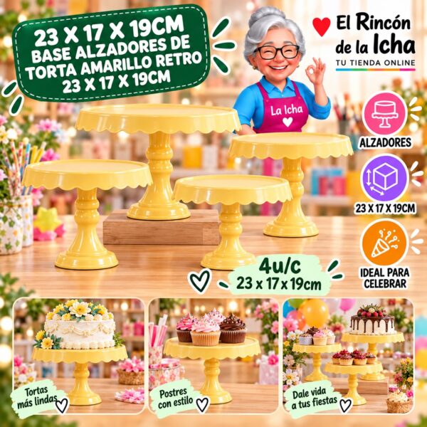 RI-0010762 23 X 17 X 19cm Base Alzadores De Torta Amarillo Retro 23 X 17 X 19cm Feliz