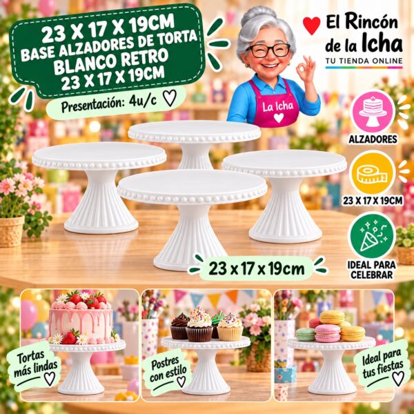 RI-0010763 23 X 17 X 19cm Base Alzadores De Torta Blanco Retro 23 X 17 X 19cm Feliz