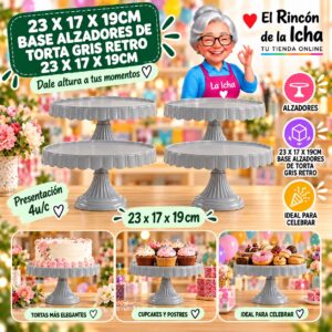 RI-0010765 23 X 17 X 19cm Base Alzadores De Torta Gris Retro 23 X 17 X 19cm Feliz