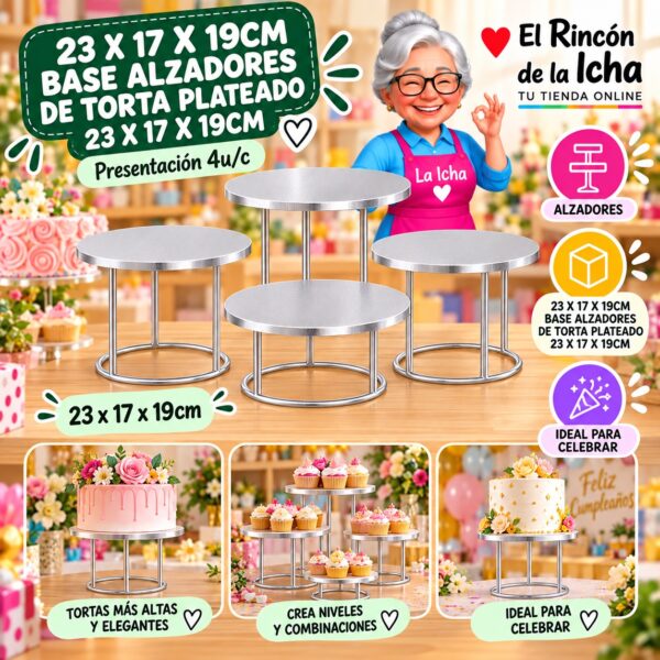 RI-0010767 23 X 17 X 19cm Base Alzadores De Torta Plateado 23 X 17 X 19cm Feliz