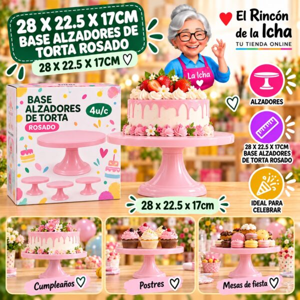 RI-0010769 28 X 22.5 X 17cm Base Alzadores De Torta Rosado 28 X 22.5 X 17cm Feliz